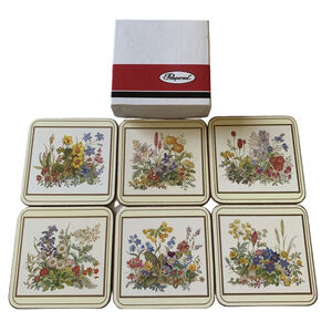 Pimpernel Coasters Set of 6 Meadow Flowers 4"x4"
